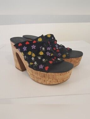 Free People Shoes Lisbon Platform Sandals Cork Clogs Heels Black Leather Size 40